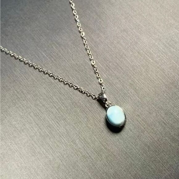 Simple Oval Larimar Pendant Sterling Silver Necklace New - Picture 5 of 9